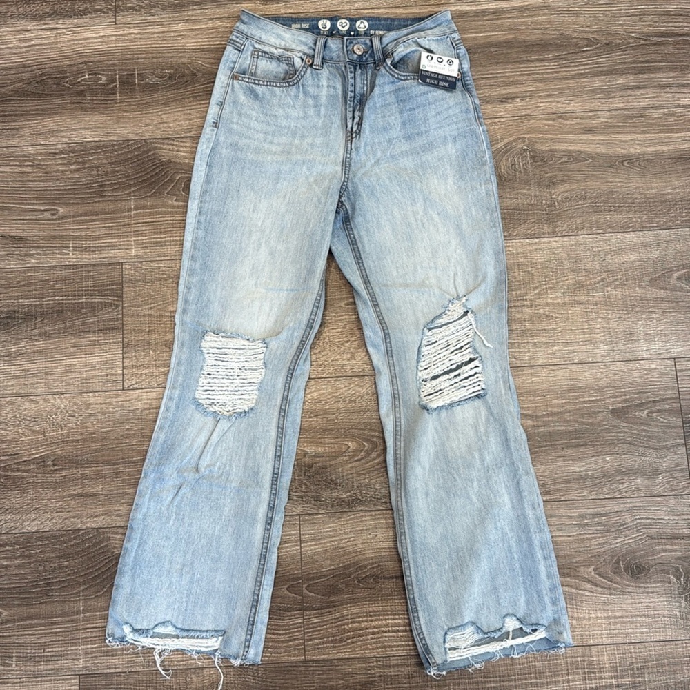 REWASH Vintage Reunion Distressed Light Blue Kick Straight Jeans 5/27